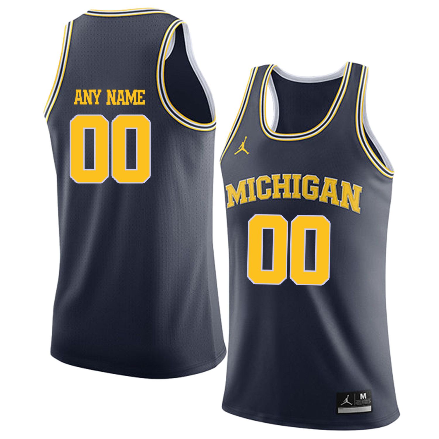 Men Jordan University of Michigan Basketball Navy #00 Any name Customized NCAA Jerseys->customized ncaa jersey->Custom Jersey